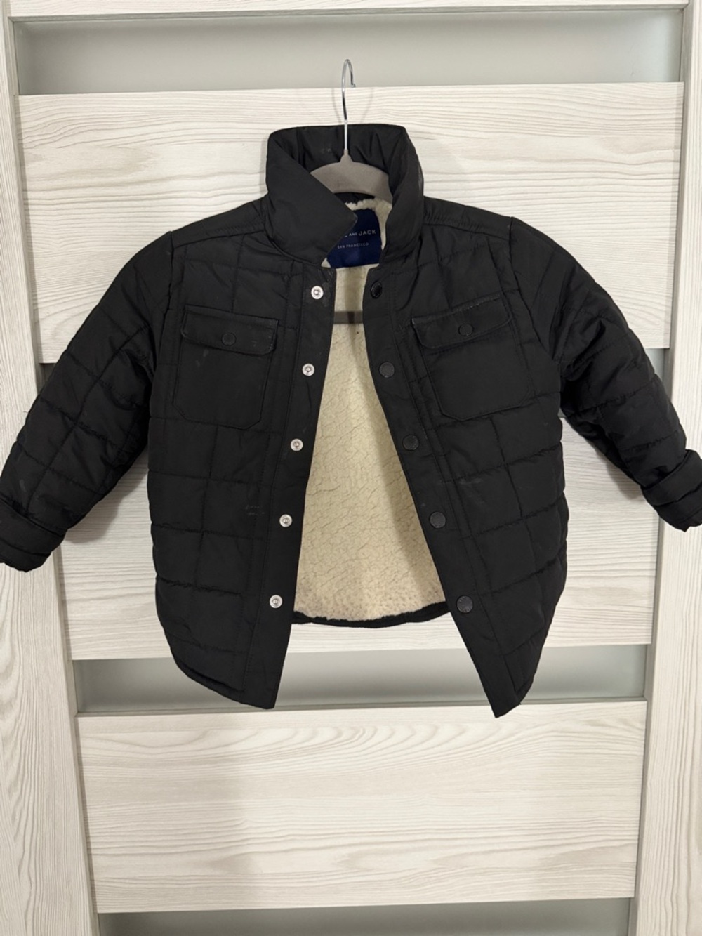 Janie and Jack Black Quilted Puffer Jacket with Sherpa Lining